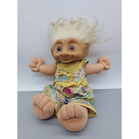 Vintage Ace Company Treasure Troll Doll With Purple Jewel In Belly and Soft Body - Picture 1 of 8